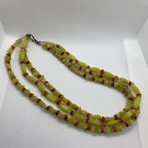 Yellow-green and brown stone Multi-Strand Beaded Necklace